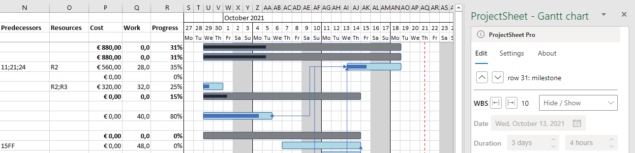 screenshot with ProjectSheet Pro